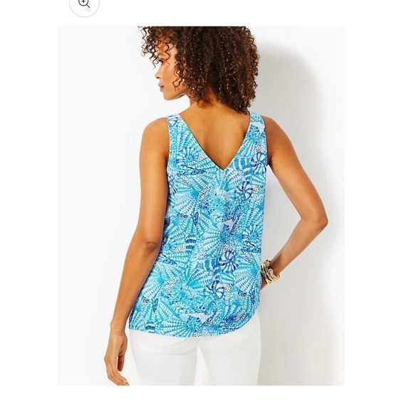 Lilly Pulitzer FLORIN SLEEVELESS LINEN TOP, AMALFI BLUE BY THE SEASHORE - Picture 6 of 16